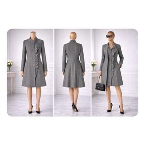 DKNY Womens Pale Grey Wool Blend Ruffle Front Mock Neck Coat Jacket 14321K L